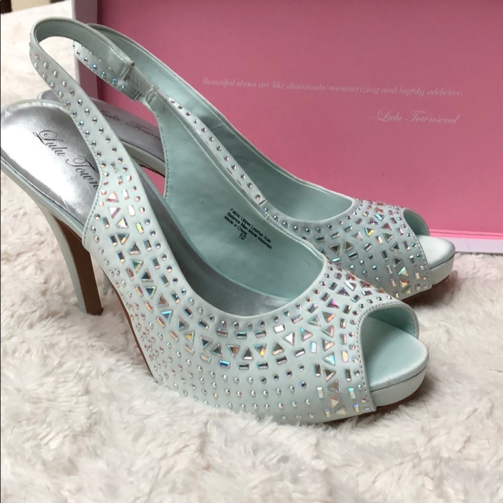 Lulu Townsend Frosty Blue Peep Toe Platform NIB 10